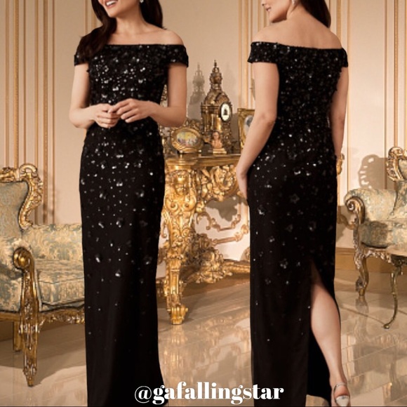 BHLDN Adrianna Papell Rosie Off Shoulder Column Gown - Picture 5 of 13